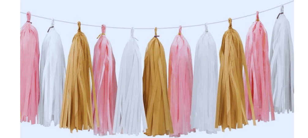 gold white pink tassel garland