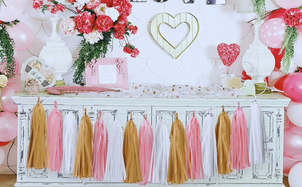 gold white pink tassel garland