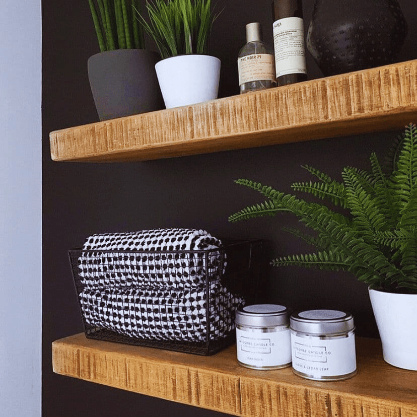 rustic wood floating shelves