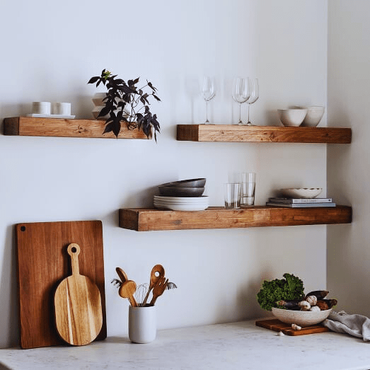rustic wood floating shelves