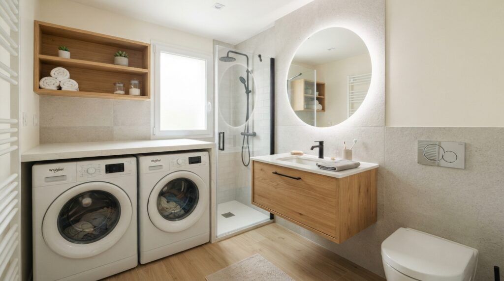 Combination Small Bathroom and Laundry Room Combo Designs