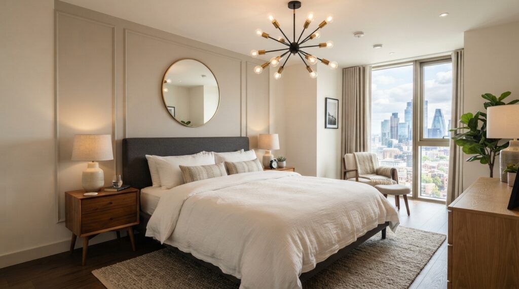 Bedroom with Statement Chandelier