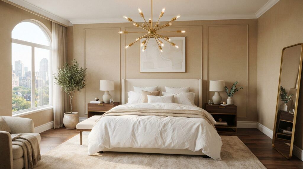 Bedroom with Statement Chandelier