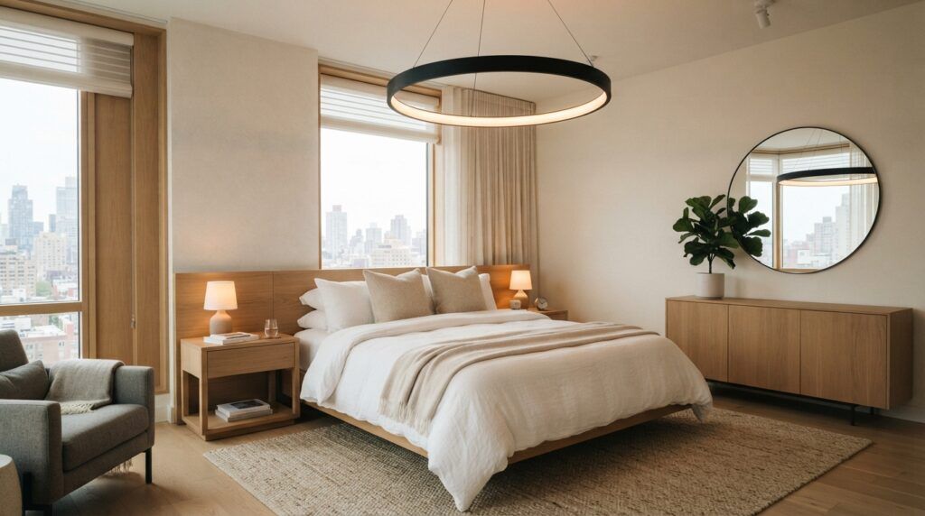 Bedroom with Statement Chandelier