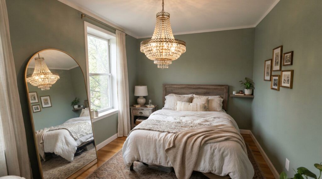 Bedroom with Statement Chandelier
