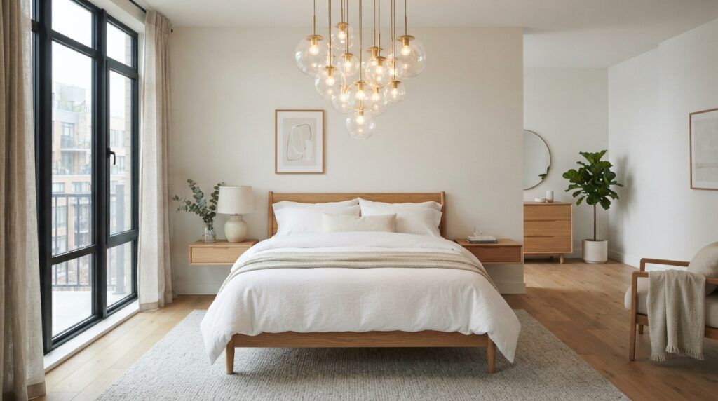Bedroom with Statement Chandelier