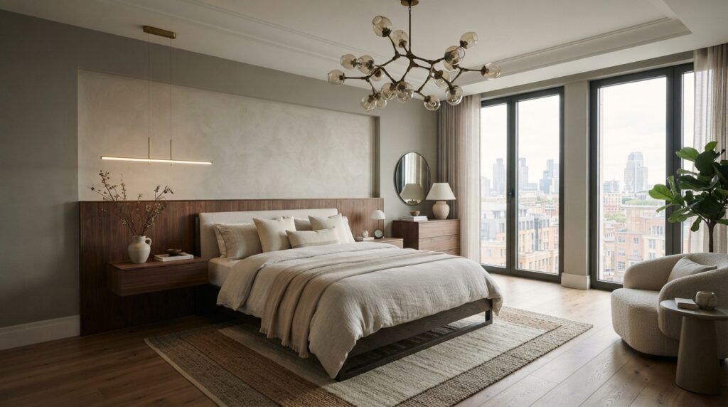 Bedroom with Statement Chandelier