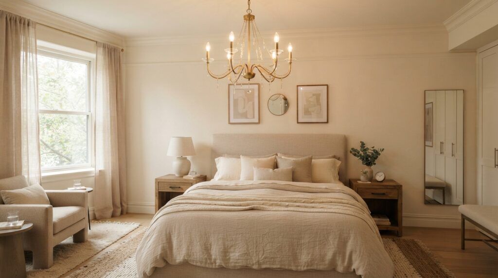 Bedroom with Statement Chandelier