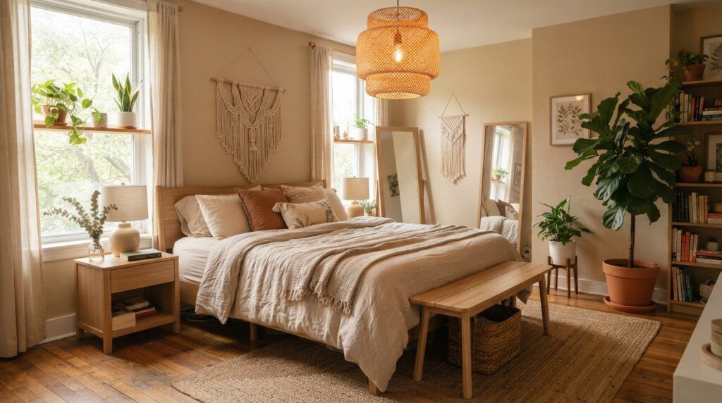 Bedroom with Statement Chandelier