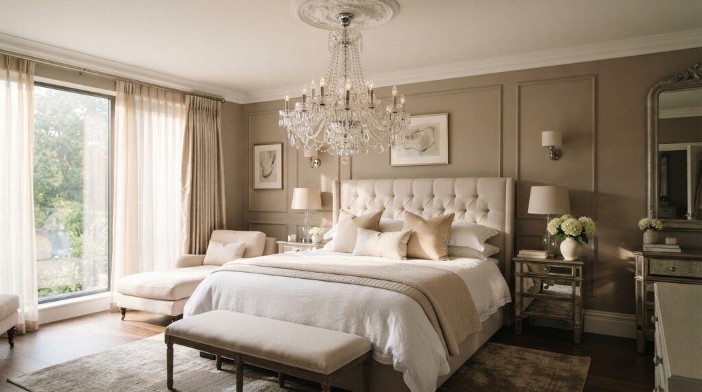 Bedroom with Statement Chandelier