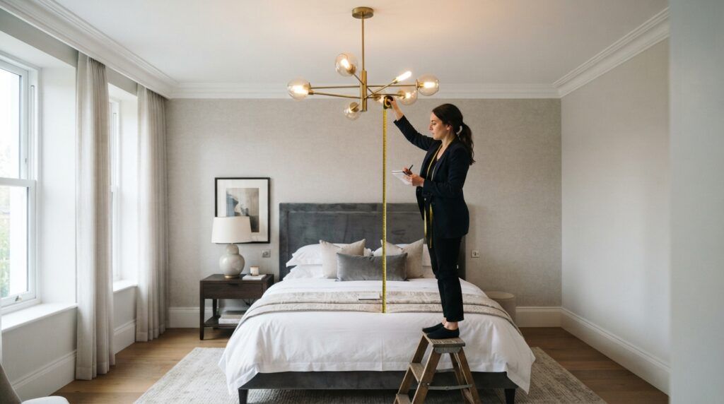 Bedroom with Statement Chandelier