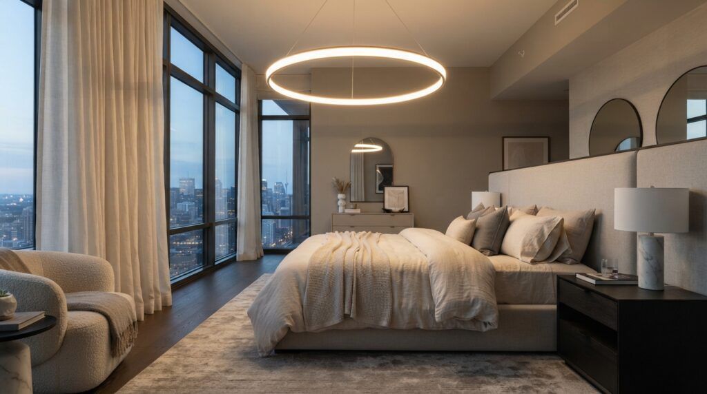 Bedroom with Statement Chandelier