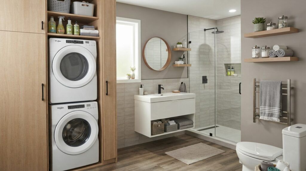 Combination Small Bathroom and Laundry Room Combo Designs