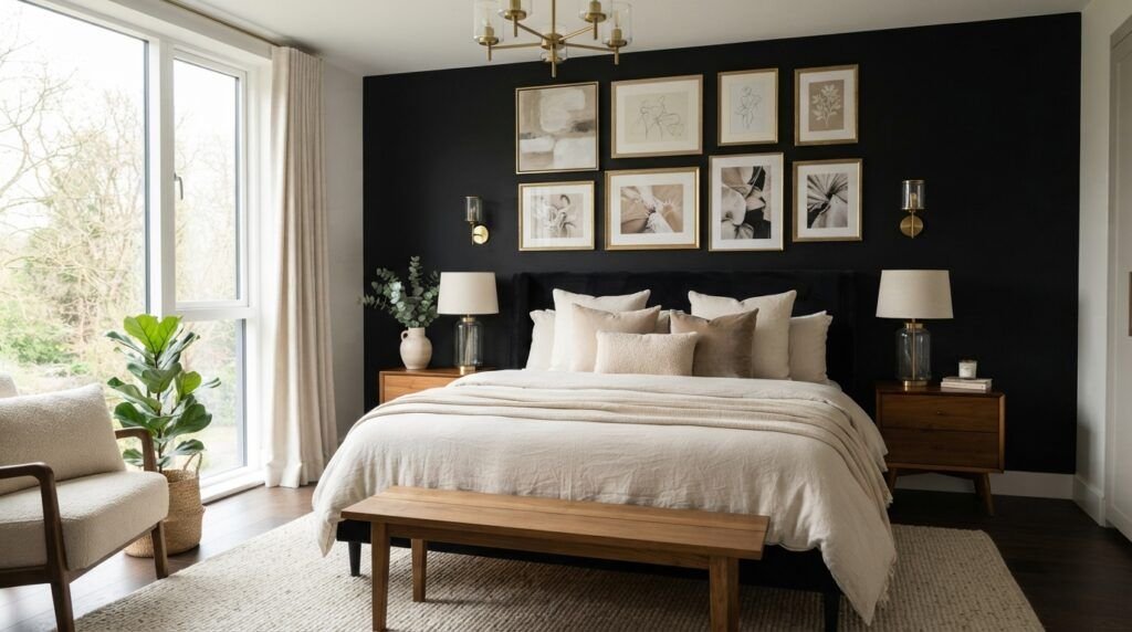 Black Feature Wall Bedroom