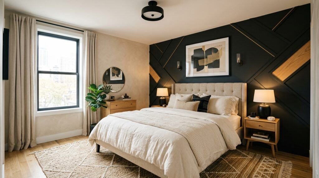 Black Feature Wall Bedroom