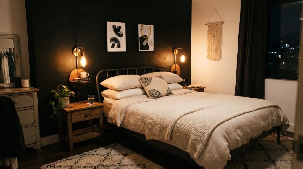 Black Feature Wall Bedroom