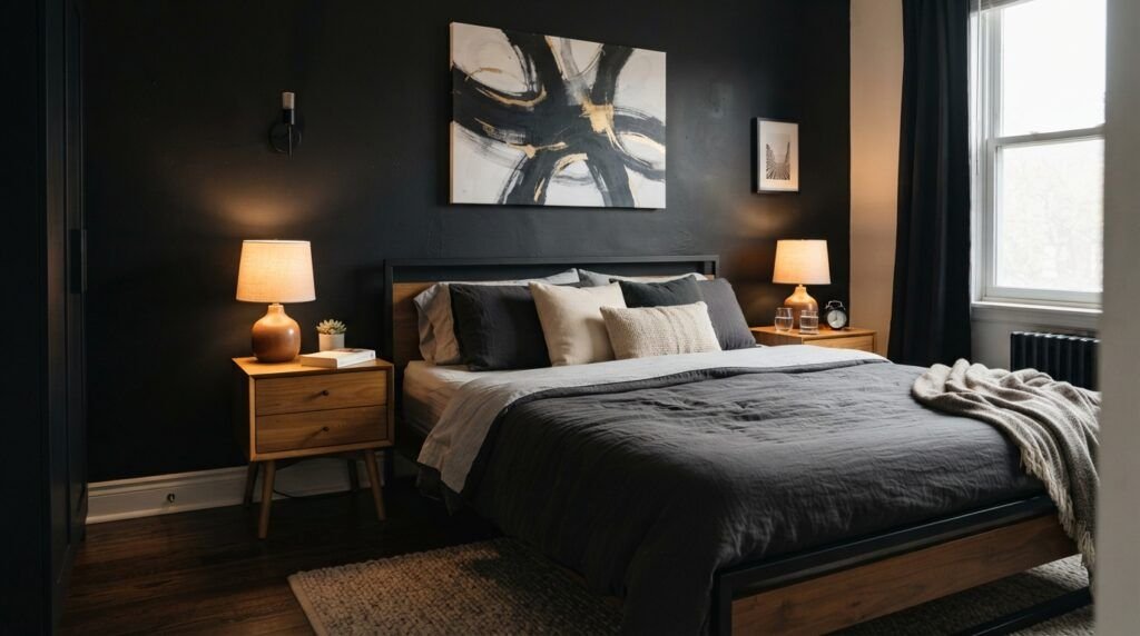 Black Feature Wall Bedroom