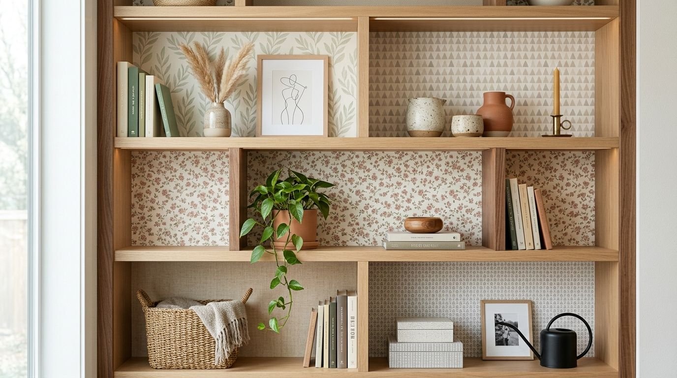You are currently viewing 19 Shelf Wallpaper Ideas to Transform Boring Shelves
